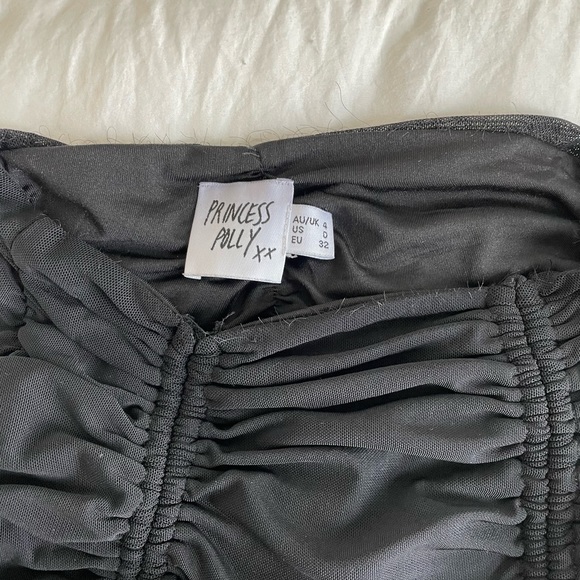 PRINCESS POLLY: Black Ruched Mini Skirt W/ Ties - Picture 3 of 4